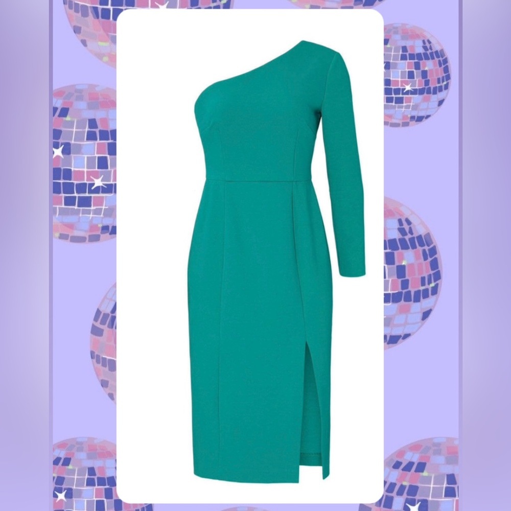 Donna Morgan Teal formal One-Shoulder long sleeve Dress Sz 4 EUC
